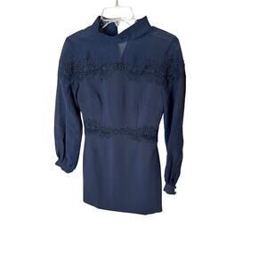 Keepsake Mock Neck‎ Lace Trim Long Sleeve Mini Dress small